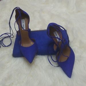 Steve Madden Blue Nubuck Ankle Tie Pump